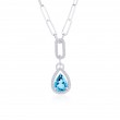 Pear Blue Topaz/White Topaz Silver Paperclip Necklace