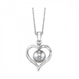 Cultured Silver Gray Pearl Ribbon Heart Necklace