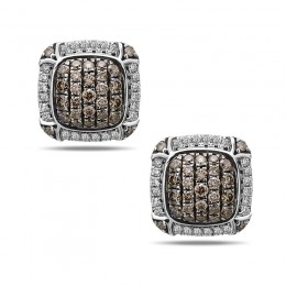 Sterling Silver   & 14K White Gold  Pave Earrings Containing 48 Rd White Diamond=.24Ctw And 56 Rd Brown Diamond=.82Ctw