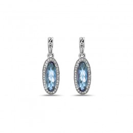 Sterling Silver Blue Topaz & Diamond Dangle Earrings