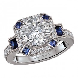 Semi-Mount Diamond and Sapphire Engagement Ring