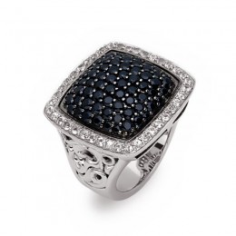 Sterling Silver  Black And White Sapphire Ring, Size 6.75