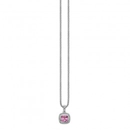 Sterling Silver Pendant Containing 32 Round Diamonds=.12Ctw(Kl/Si3) And 1 7X7Xmm Cushion Morganite