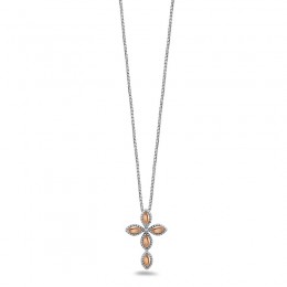 Sterling Silver & 18KR Firefely Diamond Bead Cross Necklace