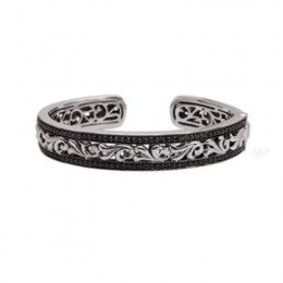Sterling Silver   & 14K White Gold  Cuff Bracelet Containing 112 Black Sapphires