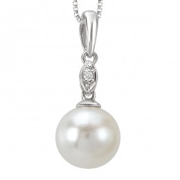 SILVER FW CULTURED PEARL PEND.WHITE 8.5-9MM RD PEARL W/ D.01