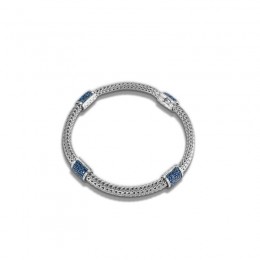 Classic Chain 5mm Station Bracelet in Silver with Blue Sapphire (M)