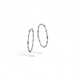 Bamboo Silver Large Hoop Earrings with Full Closure (Dia 52mm)
