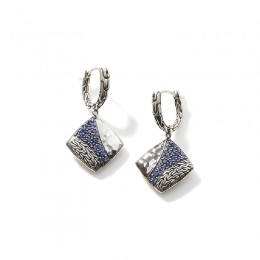 Classic Chain Hammered Silver Square Drop Earrings
