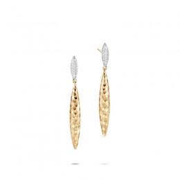 Classic Chain Hammered 18K Gold Spear Diamond Pave (0.18ct) Drop Earrings
