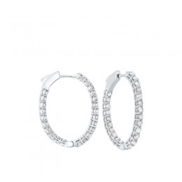 14KT White Gold & Diamond Classic Book Hoop Fashion Earrings   - 2 ctw