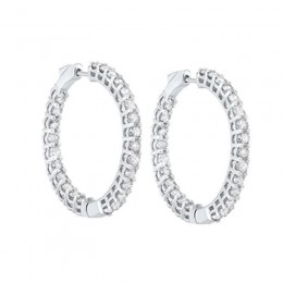 14KT White Gold & Diamond Classic Book Hoop Fashion Earrings   - 5 ctw