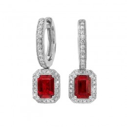 14K White Gold Diamond 1/2CTW & Ruby 2 3/8CTW Earrings