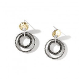 Classic Chain Hammered 18Ky & Silver Earrings With Treated Black Sapphire