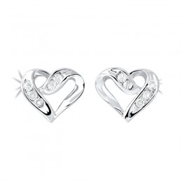Diamond Open Ribbon Heart Stud Earrings