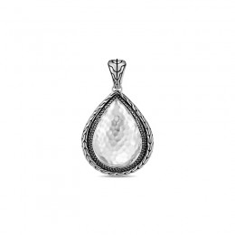 Classic Chain Hammered Black Sapphire + Black Spinel Silver Drop Pendant