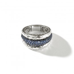 Hammered In Silver With Blue Sapphire Classic Chain Ring