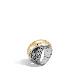 Classic Chain Overlap Ring in Silver and Hammered 18K Gold