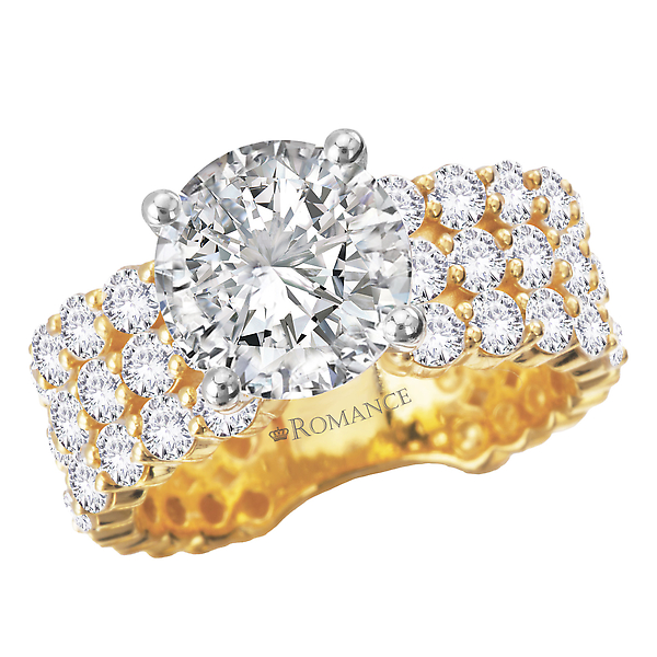 Triple Row Band Semi-Mount Diamond Engagement Ring
