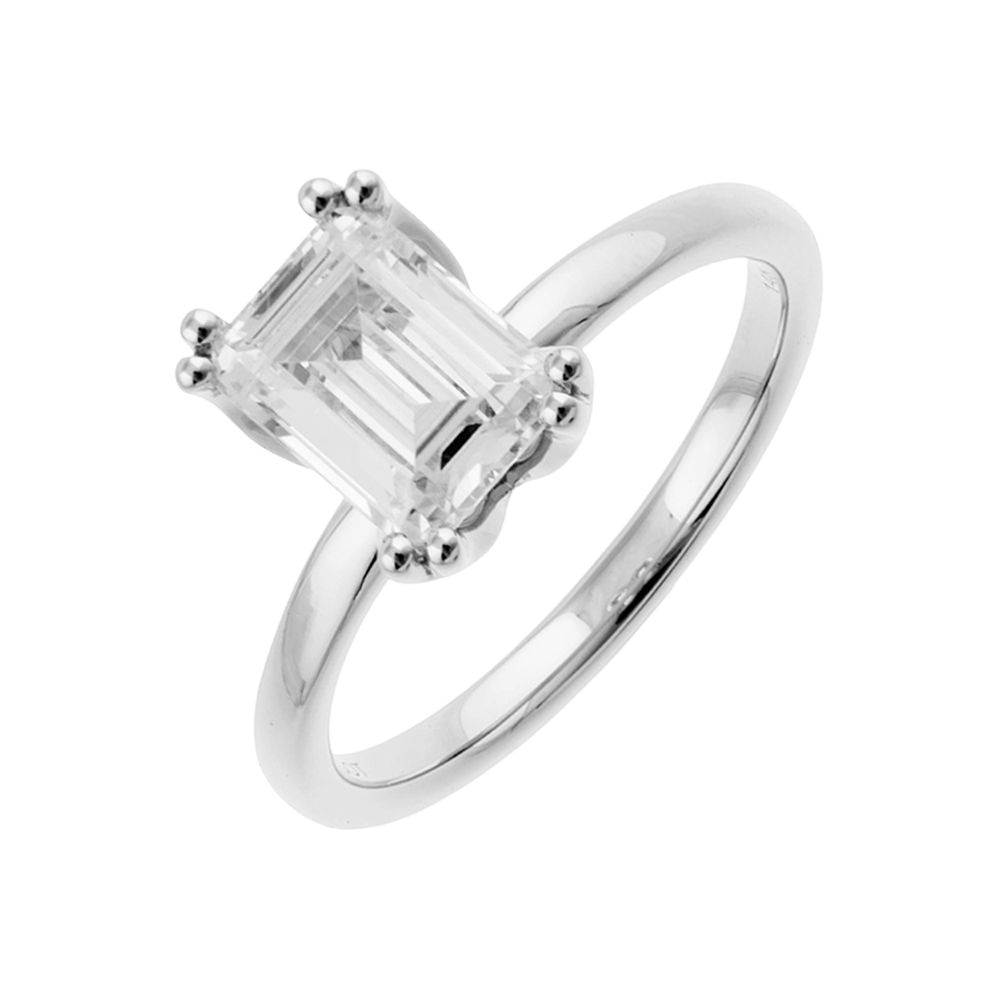 Lab Grown 14Kt White 3Ctw With Emerald Cut Center Solitaire