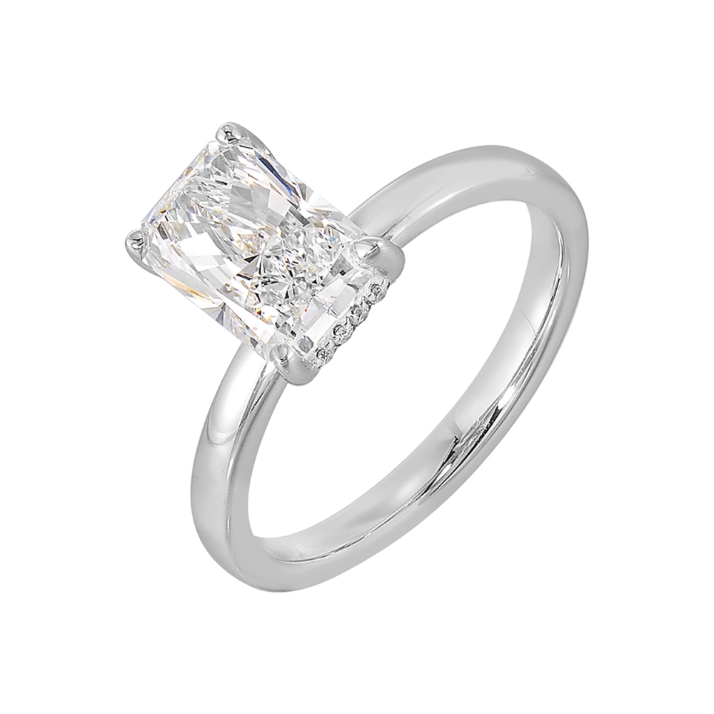 Lab Grown 14Kt White 2Ctw With 2Ctw Radiant Center Solitaire & halo
