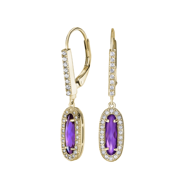 Oblong Simulated Amethyst Drop Earrings