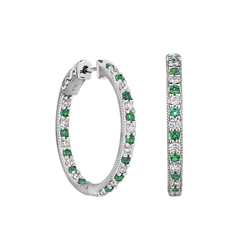 Simuated Emerald Hoop Earrings