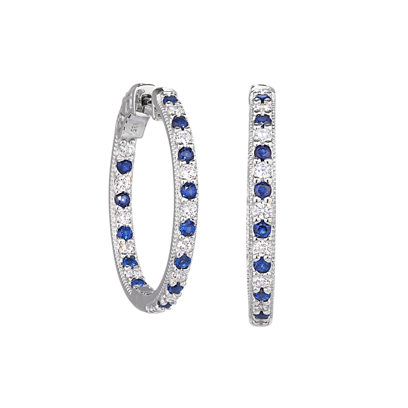 Simulated Sapphire Hoop Earrings