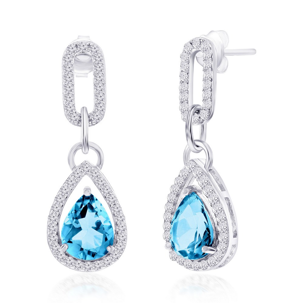 Pear Blue Topaz/White Topaz Silver Earrings