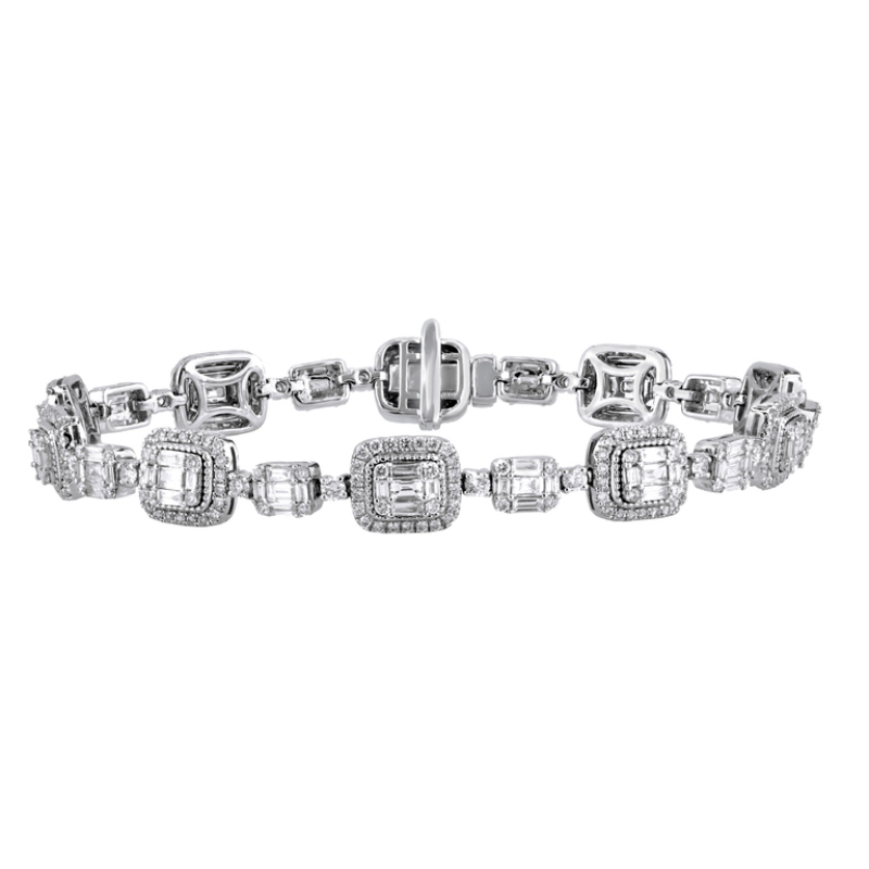 3.52Cttw Baguette and Rd Diamonds Bracelet 14K White Gold