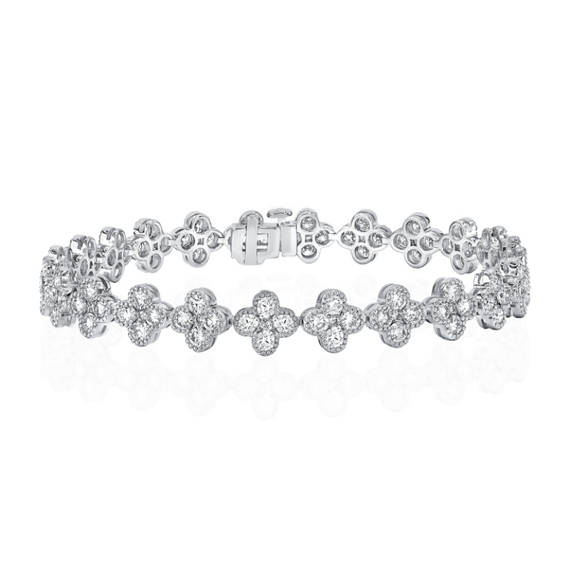 4.74Cttw Diamond Clover Link Bracelet 14K White Gold