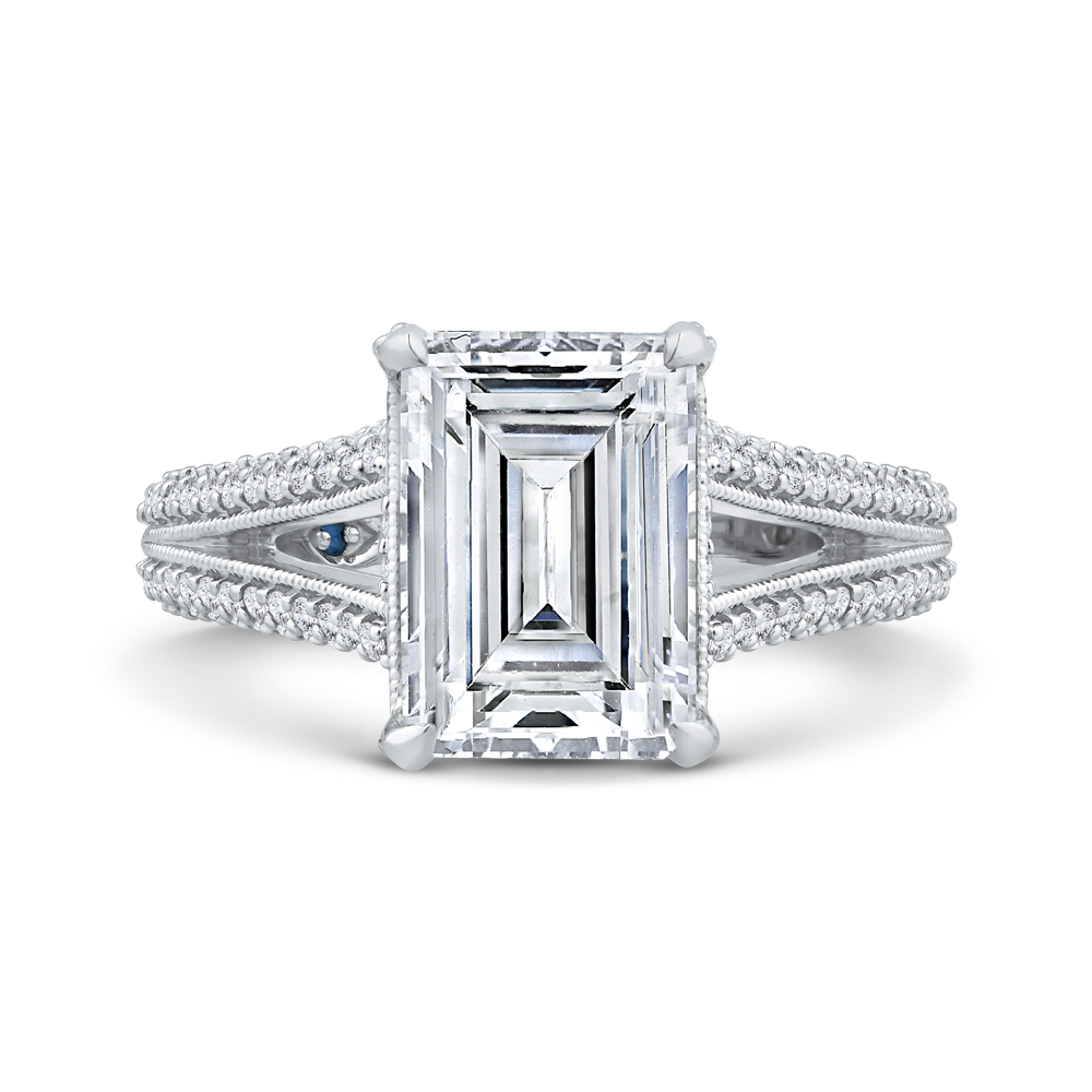 14K White Gold Emerald Cut Diamond Engagement Ring with Split Shank (Semi-Mount)