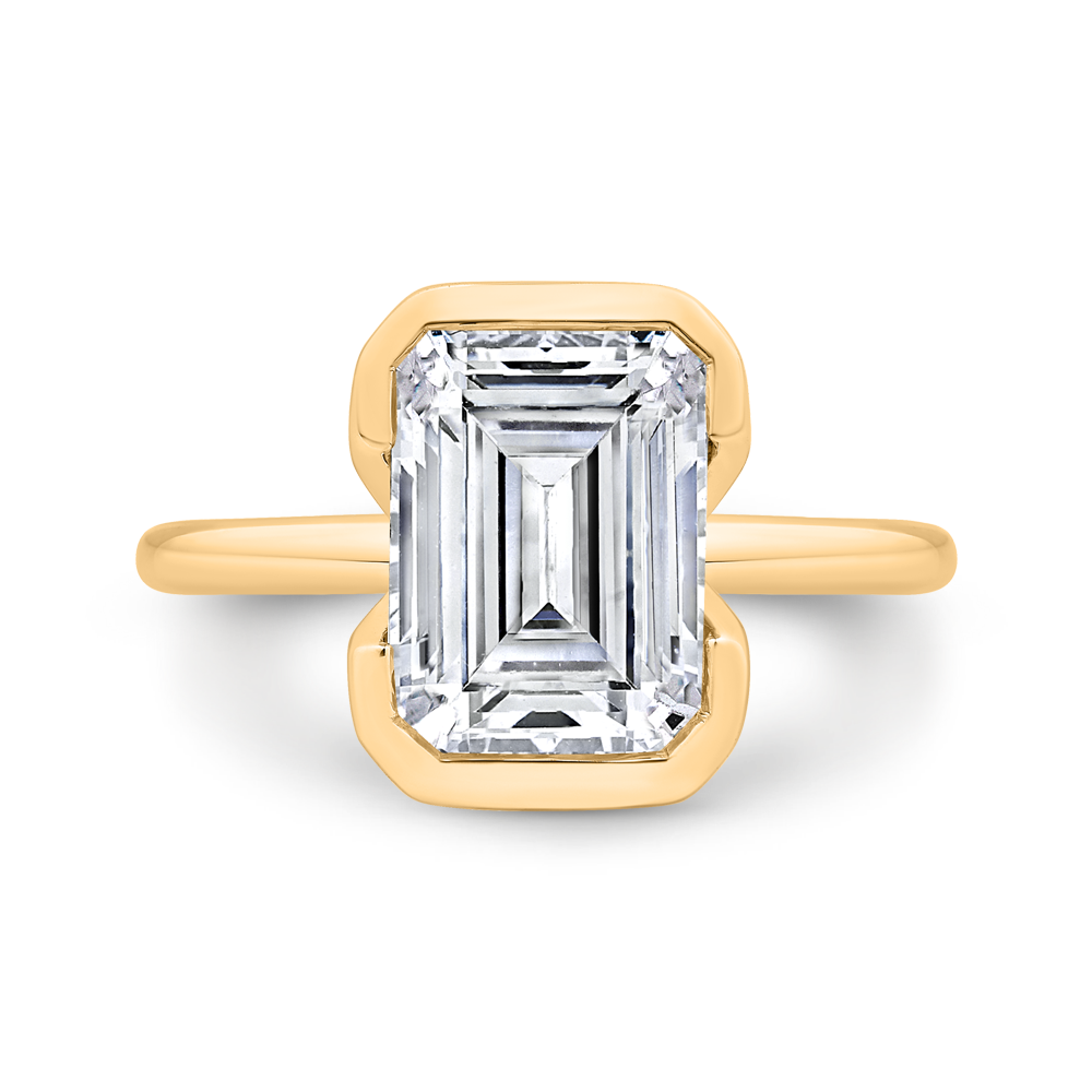 14K Yellow Gold Emerald Cut Diamond Solitaire Engagement Ring (Semi-Mount)