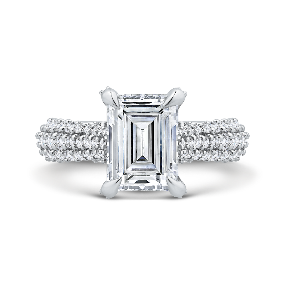 14K White Gold Three Row Emerald Diamond Engagement Ring (Semi-Mount)