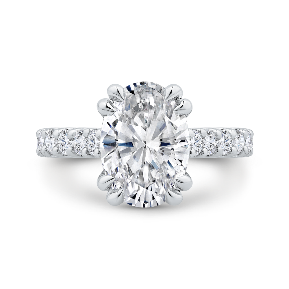 14K White Gold Oval Cut Diamond 3/4 Run Engagement Ring (Semi-Mount)