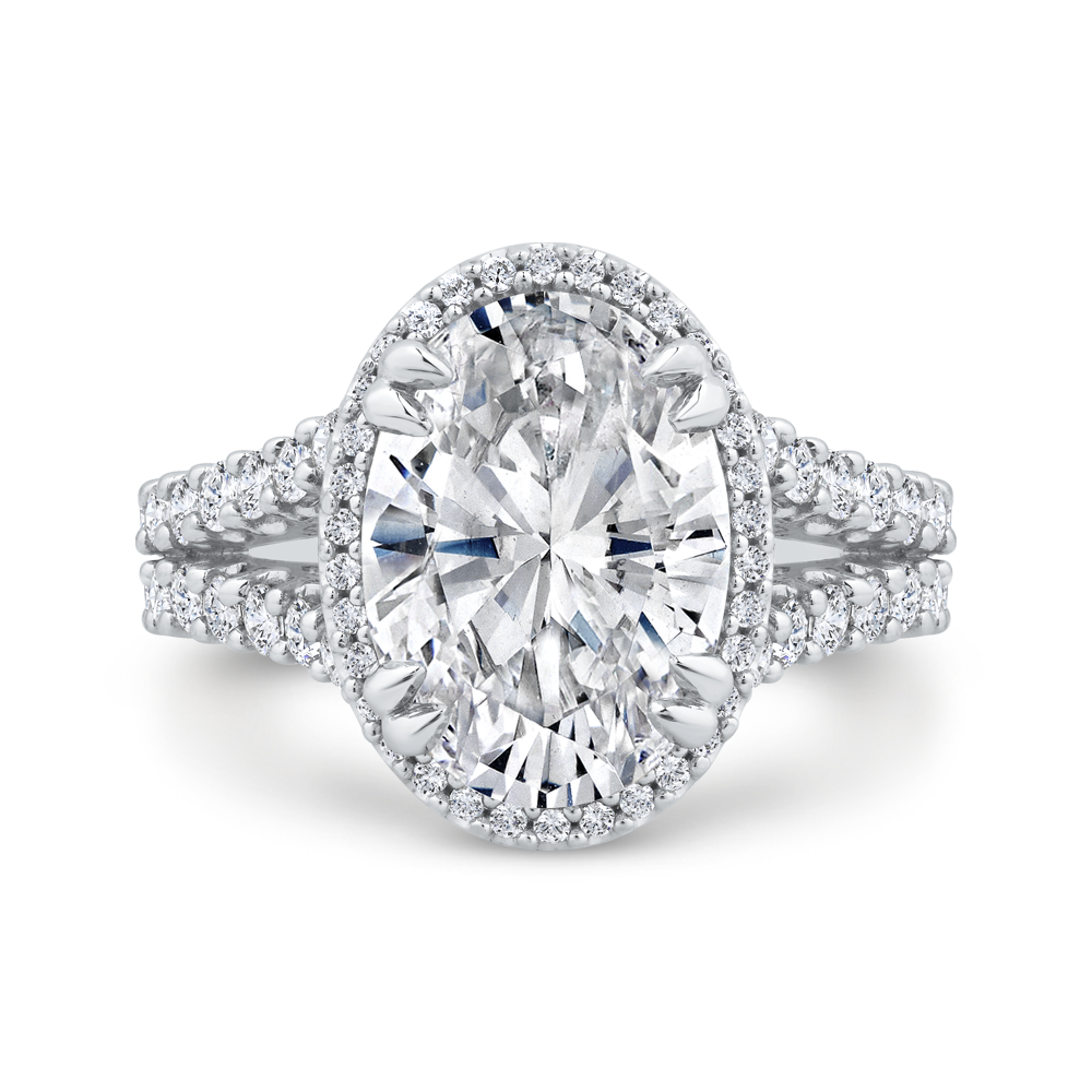 14K White Gold Oval Cut Diamond Engagement Ring with Split Shank (Semi-Mount)