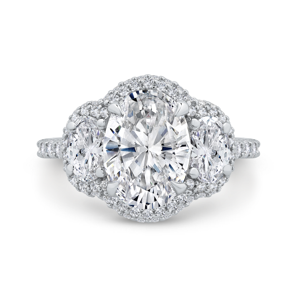 14K White Gold Three Stone Plus Round Diamond Engagement Ring (Semi-Mount)