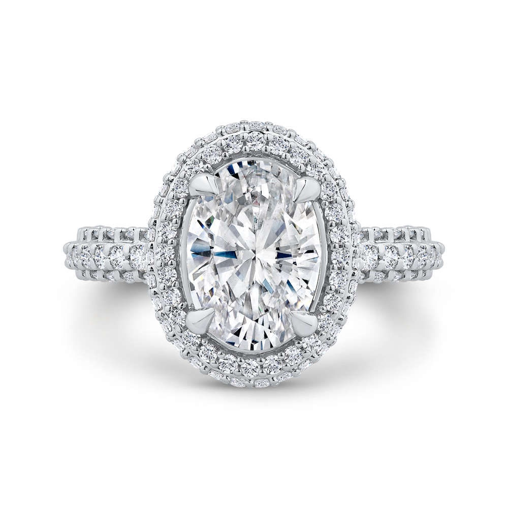 14K White Gold Oval Diamond Halo Engagement Ring (Semi-Mount)