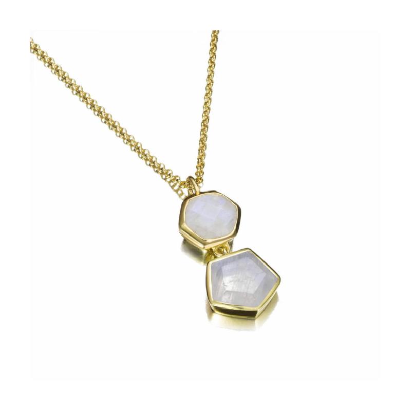 Geometric Rainbow Moonstone Pendant in Gold Vermeil