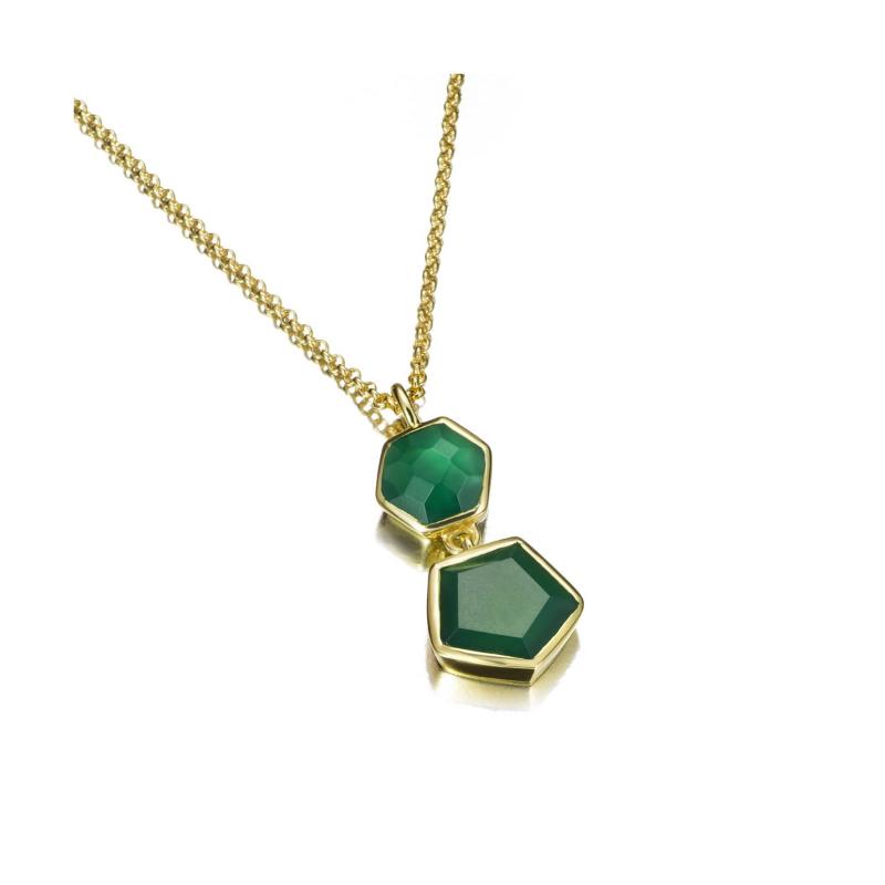 Geometric Green Onyx Pendant in Gold Vermeil