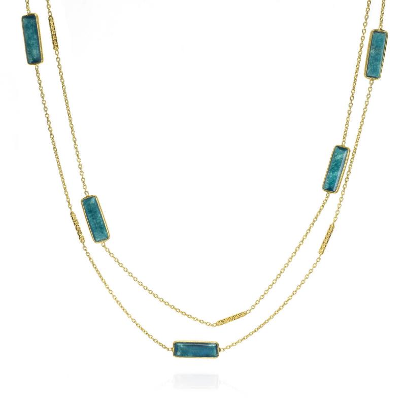 Long necklace with apatite in sterling silver plated with 18k gold vermeil