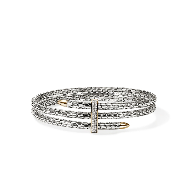 Spear Triple Flex Cuff, Gold, Sterling Silver, Diamonds, Slim