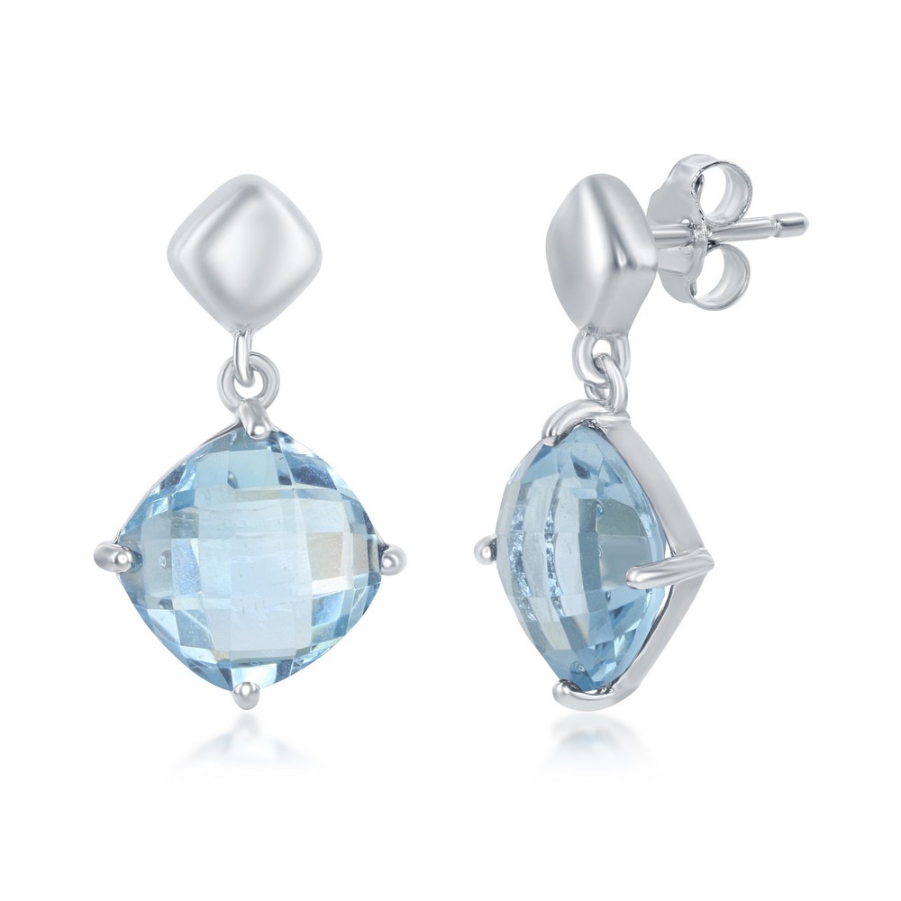 Cushion Blue Topaz Silver Earring