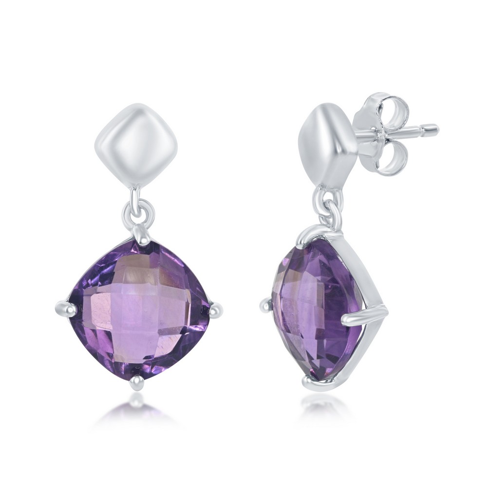 Cushion Amethyst Silver Earrings