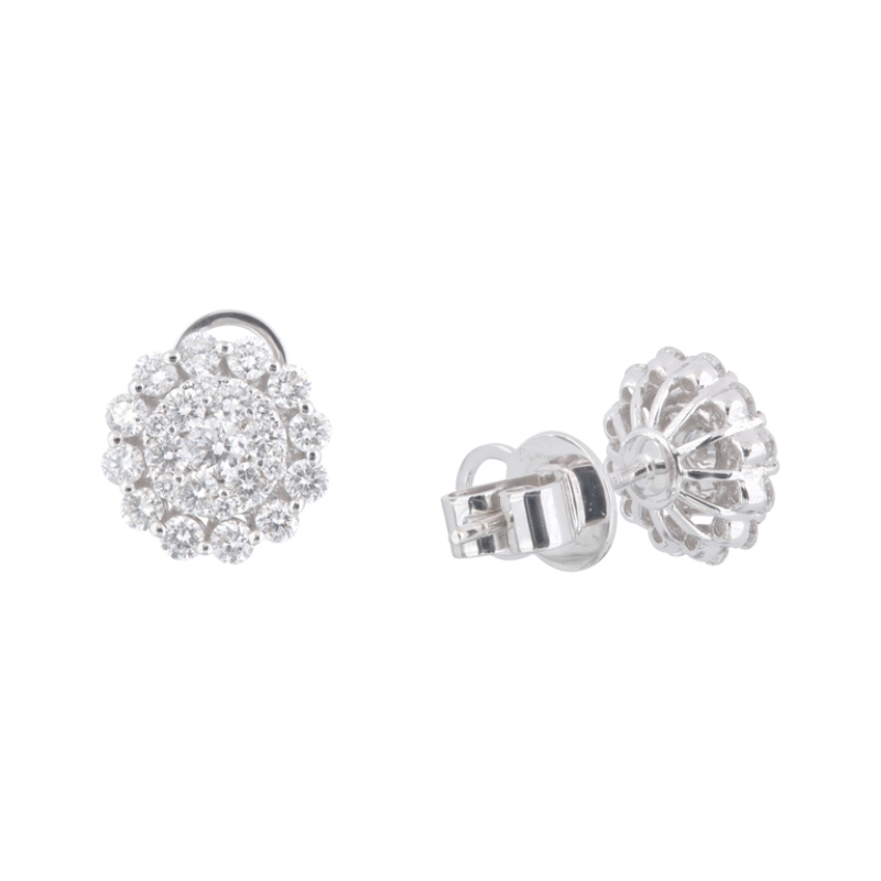 1.35Cttw Diamond Cluster Halo Stud 14K White Gold
