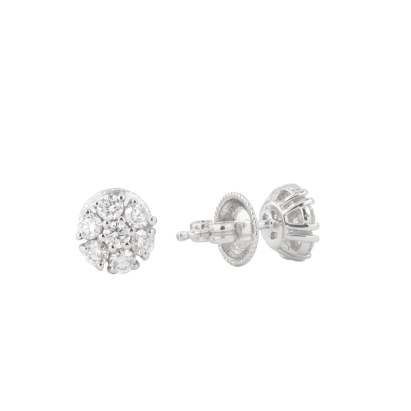 1.16Cttw Diamond Cluster Studs 14K White Gold