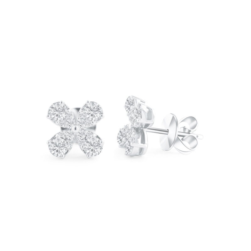 1.26Cttw Diamond Flower Studs 14K White Gold