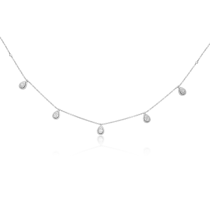 .90Cttw Diamond Multi Pear Shaped Dangles Necklace 14K White Gold