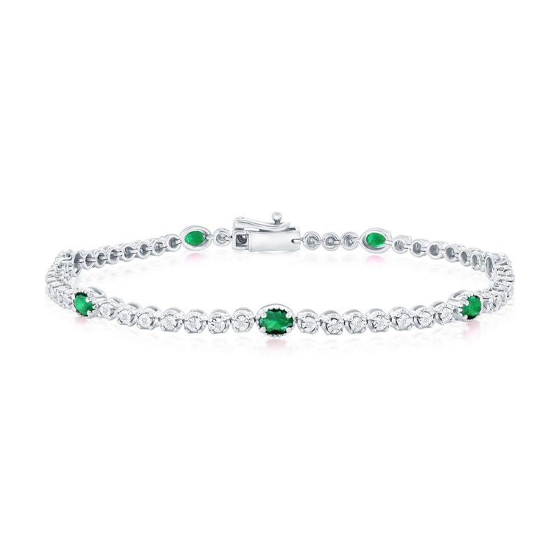 Silver .India/1.14 Lab Emeralds Bracelet