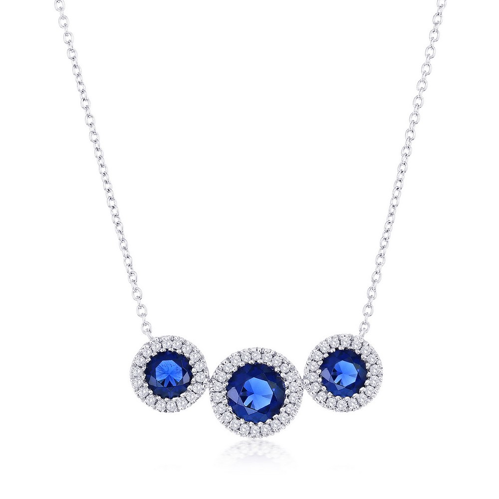 .17 Diamond/.95 Lab Sapphire Silver Necklace